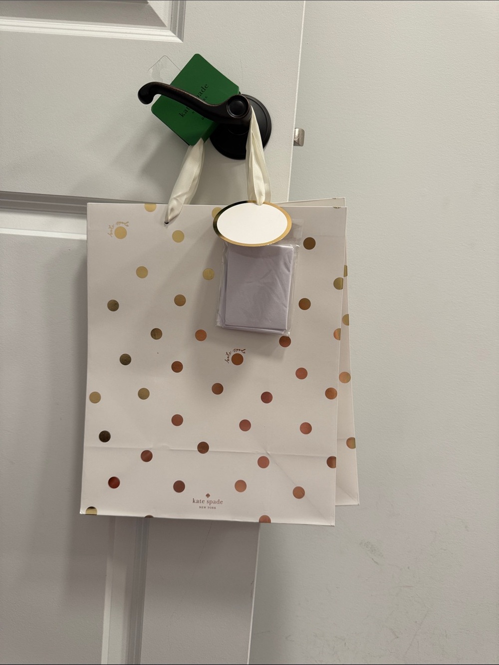 Kate spade set of 2 white and gold polka dot gift bags tissue paper NWT